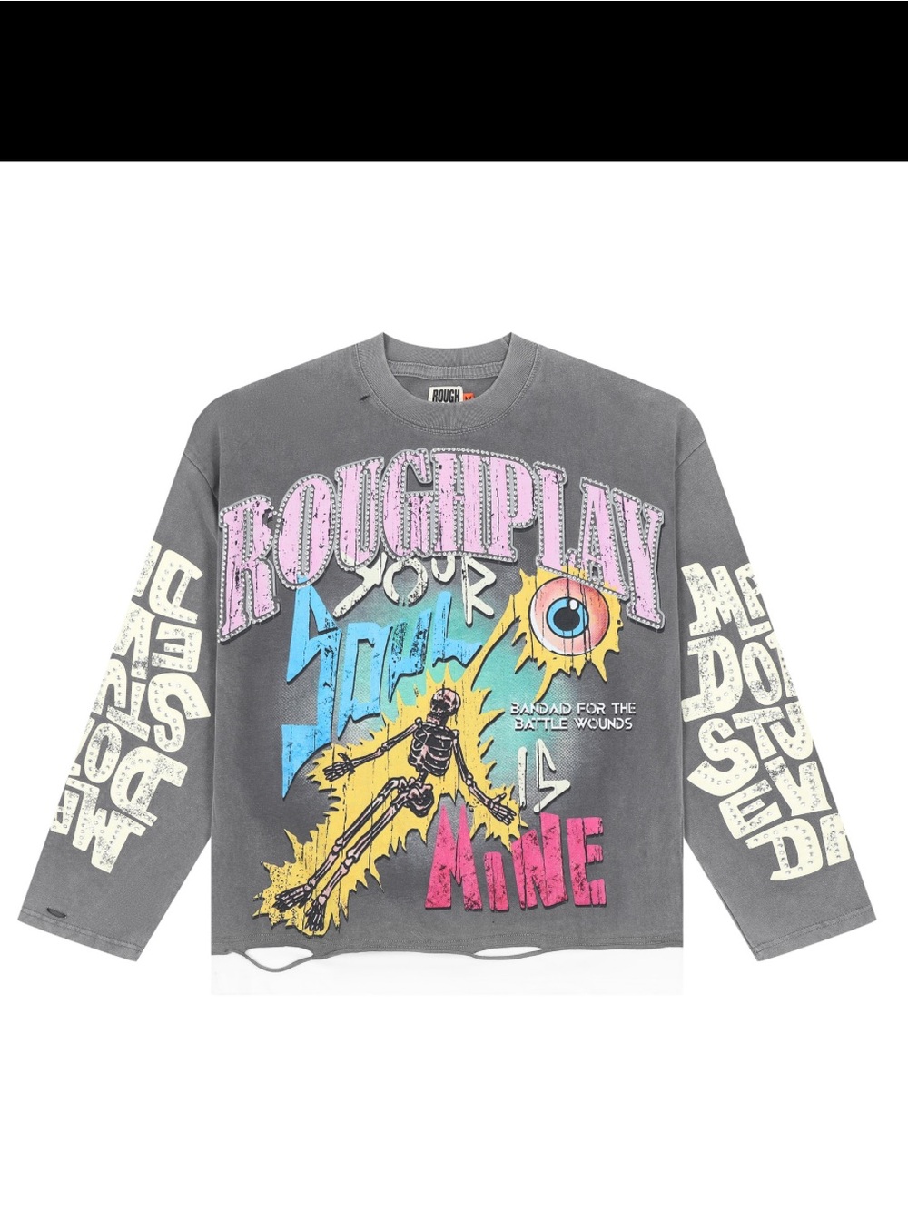 Roughplay Soul Is Mine Graphic Long-Sleeve Tee - Gray with Pink & Yellow